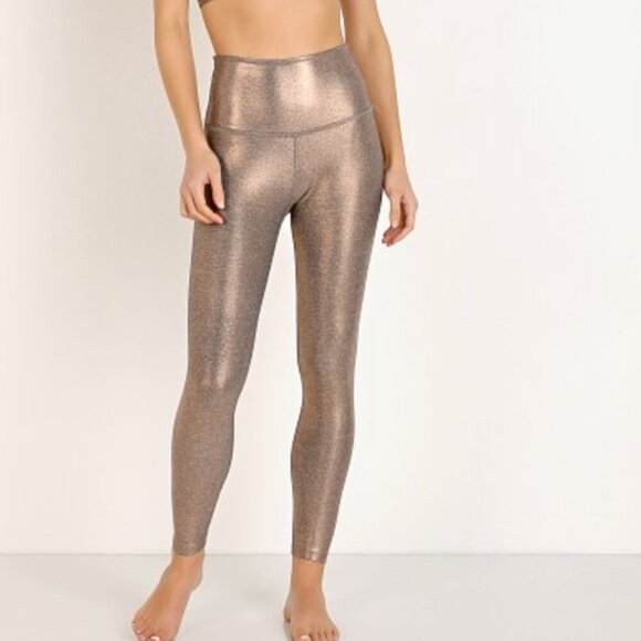 Beyond Yoga Leggings Pants High Rise Waisted Rose Gold Dusted Sparkle Size XS - Picture 1 of 10